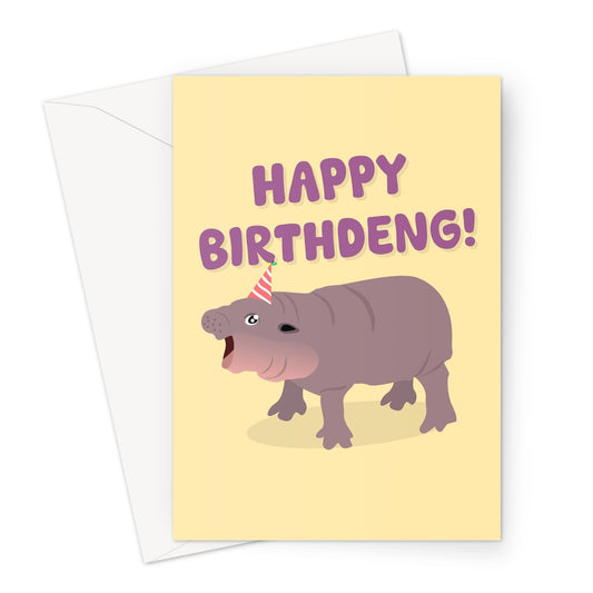 Happy BirthDENG Funny Birthday Moo Deng Thailand Zoo Hippo Cute Greeting Card