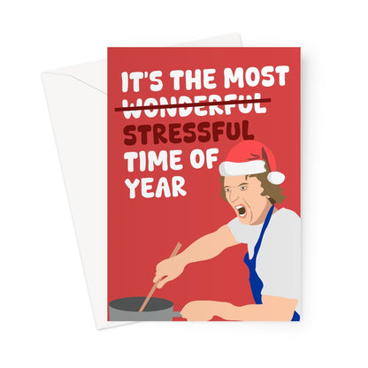 It's The Most Stressful Time Of The Year Funny Christmas Tv Fan Bear Carmy Cooking Dinner Greeting Card