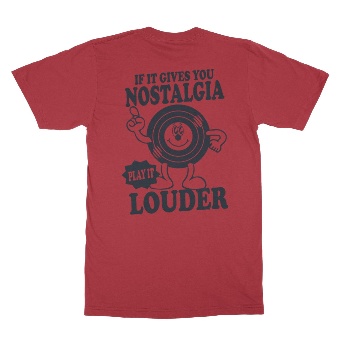 If it gives you nostalgia, play it louder! Top tee retro left breast back print vinyl  Softstyle T-Shirt