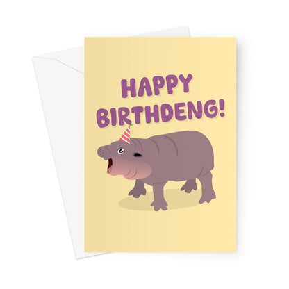 Happy BirthDENG Funny Birthday Moo Deng Thailand Zoo Hippo Cute Greeting Card