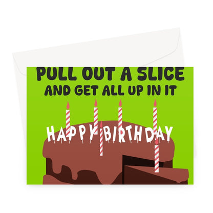 Try It, Bite It, Lick It Happy Birthday Cake Funny Charlie Billie Music Fan Greeting Card