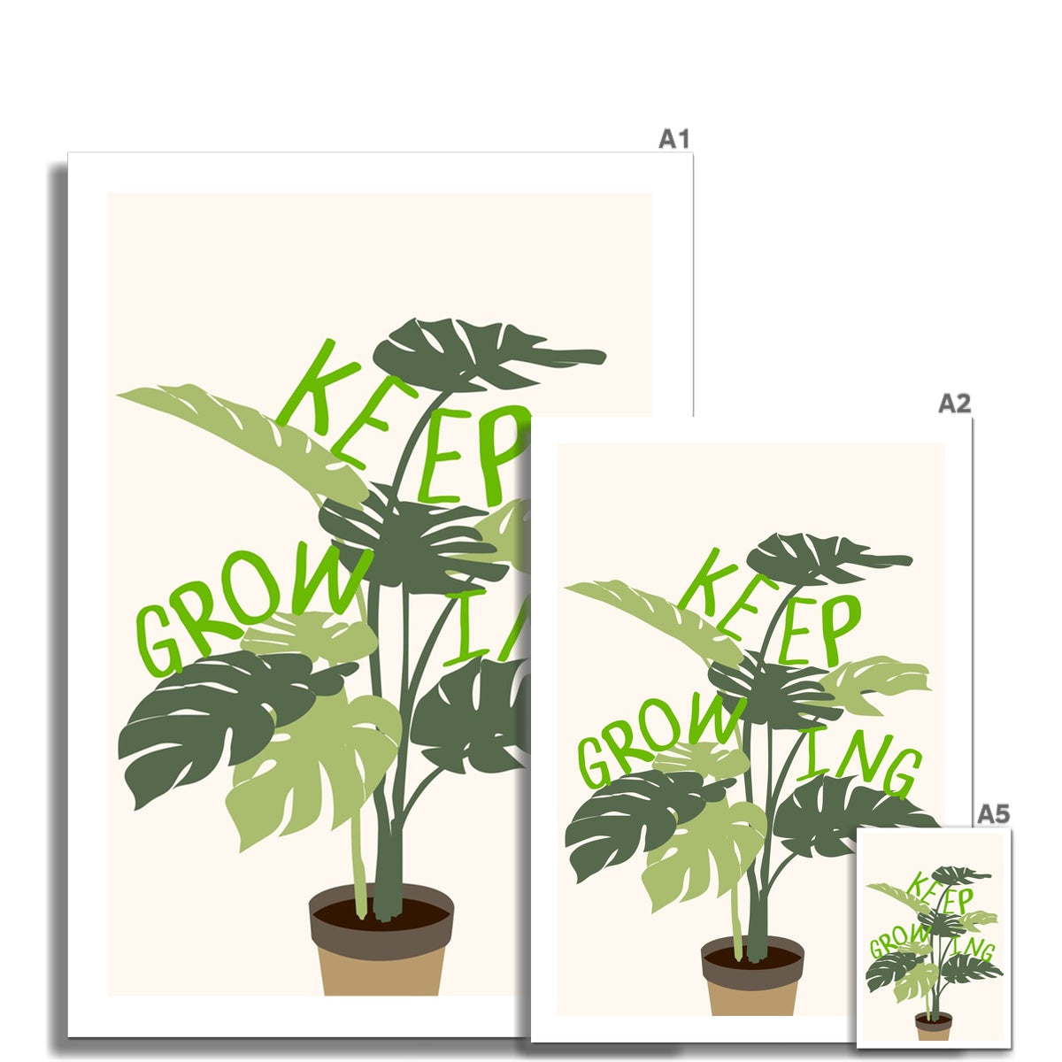 Keep Growing Poster Print Wall Art Plants Flowers Monstera Colourful Cute Gift Inspirational Mantra Wall Art Poster