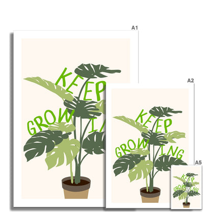 Keep Growing Poster Print Wall Art Plants Flowers Monstera Colourful Cute Gift Inspirational Mantra Wall Art Poster