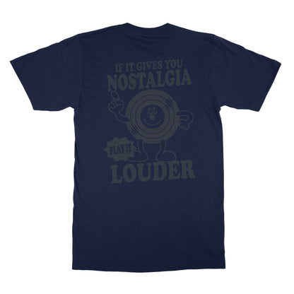 If it gives you nostalgia, play it louder! Top tee retro left breast back print vinyl  Softstyle T-Shirt