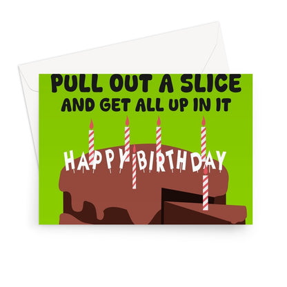 Try It, Bite It, Lick It Happy Birthday Cake Funny Charlie Billie Music Fan Greeting Card