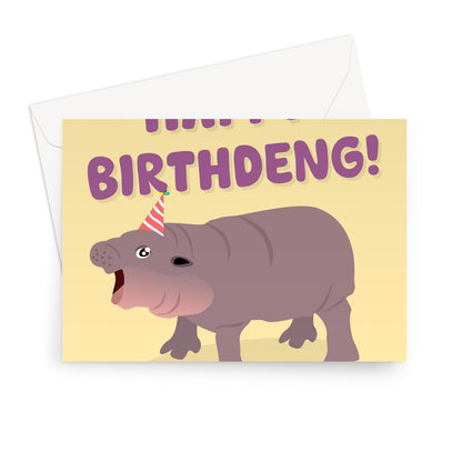 Happy BirthDENG Funny Birthday Moo Deng Thailand Zoo Hippo Cute Greeting Card