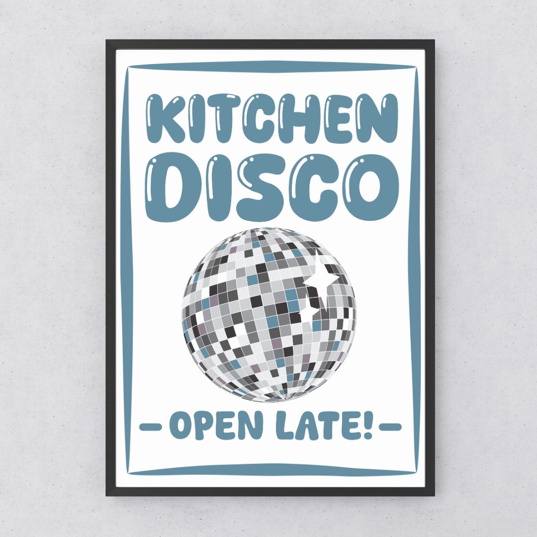 Kitchen Disco Open Late Wall Art Cute Print Dance Cooking Food Gift Couples Wall Art Poster