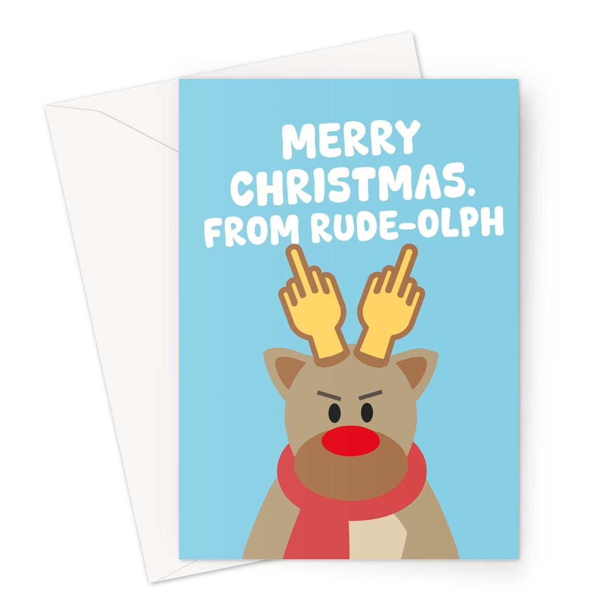 Merry Christmas From RUDE-olph Funny Rudolph Swearing Middle Finger Greeting Card