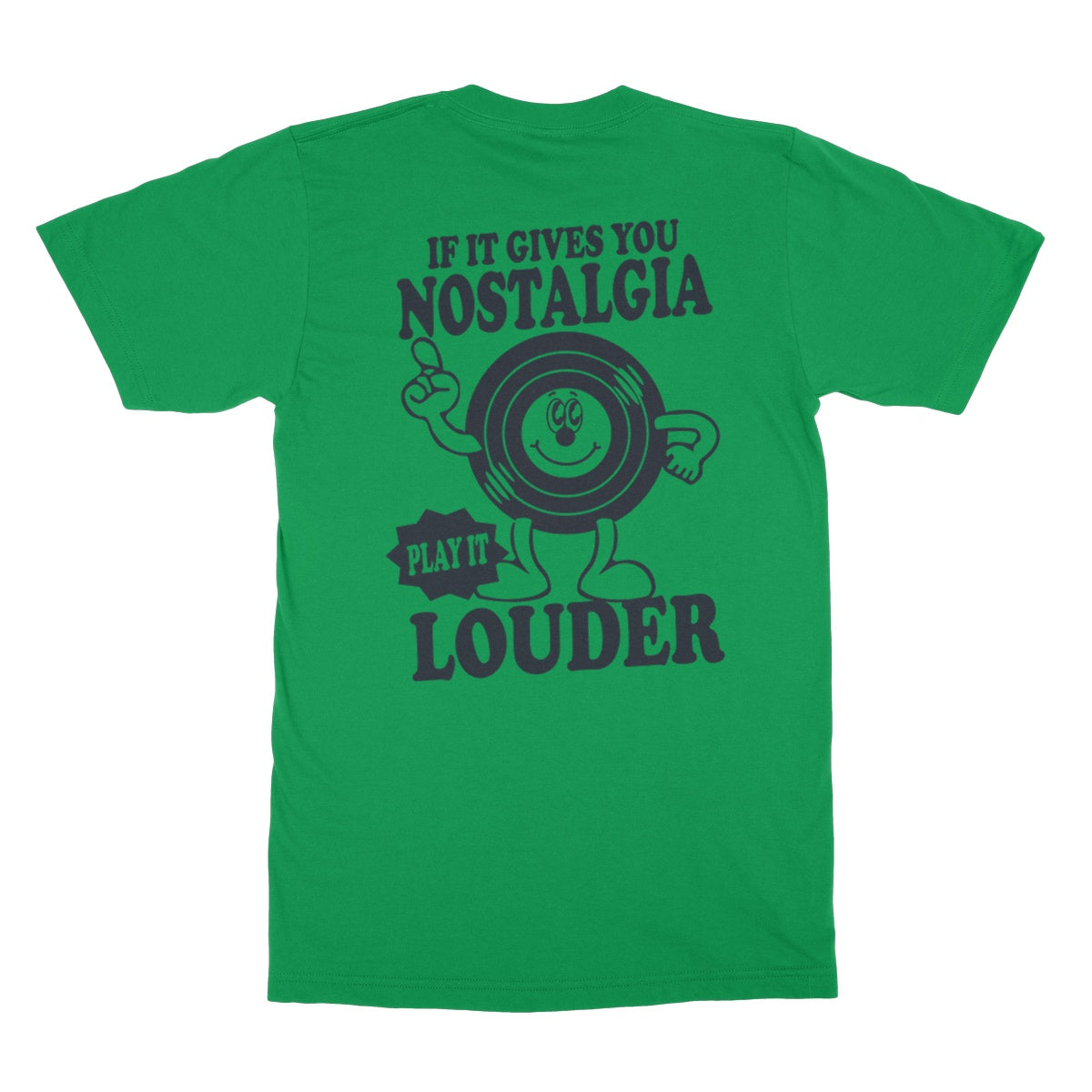 If it gives you nostalgia, play it louder! Top tee retro left breast back print vinyl  Softstyle T-Shirt