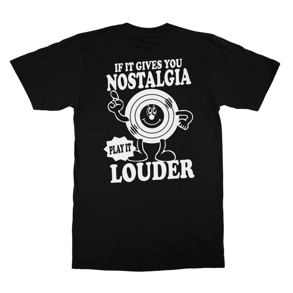 If it gives you nostalgia, play it louder! Top tee retro left breast back print vinyl  Softstyle T-Shirt