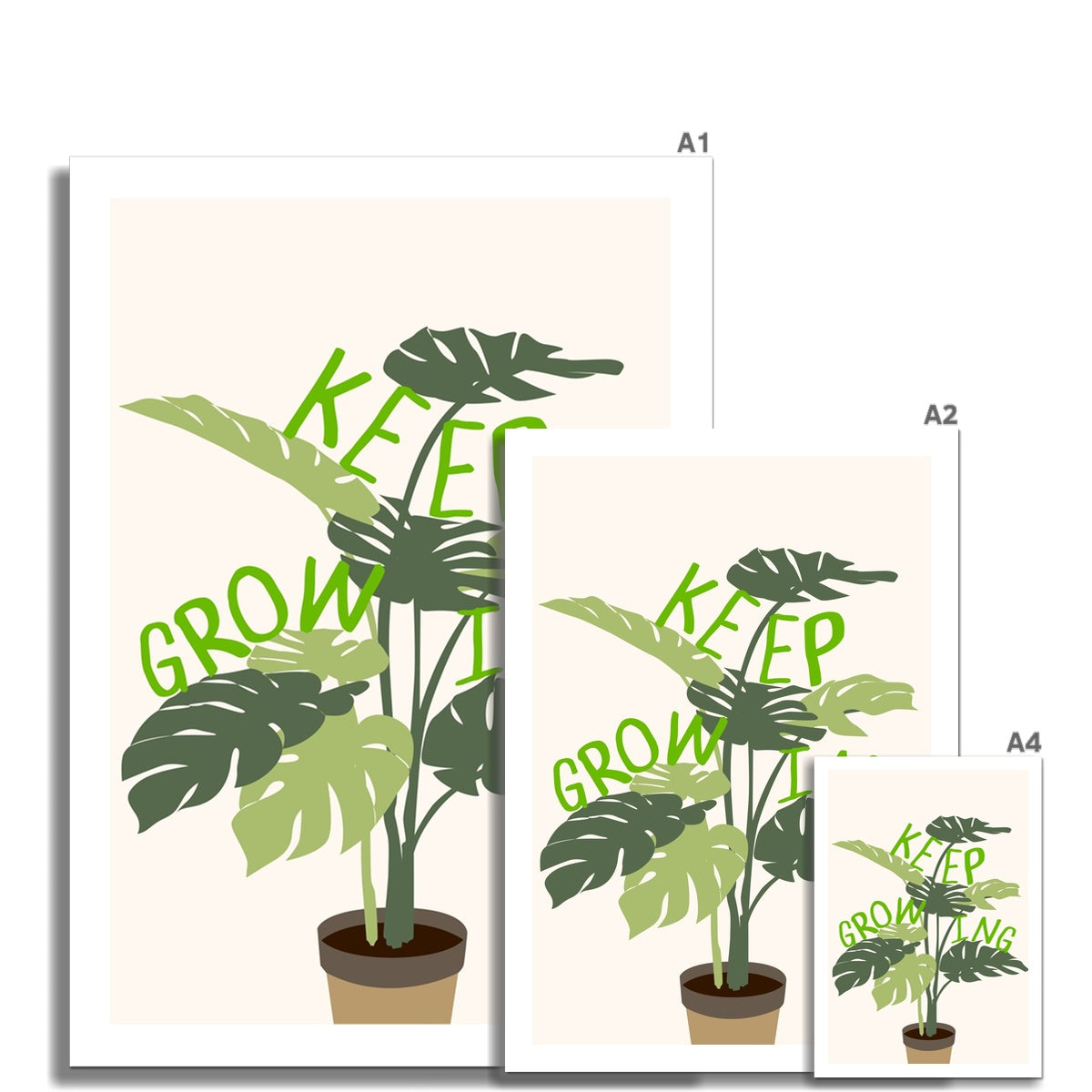 Keep Growing Poster Print Wall Art Plants Flowers Monstera Colourful Cute Gift Inspirational Mantra Wall Art Poster