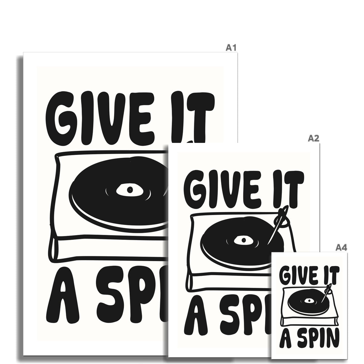 Give It A Spin Poster Print Wall Art Sketch Vinyl Record Player Retro Classic Black Gift Wall Art Poster