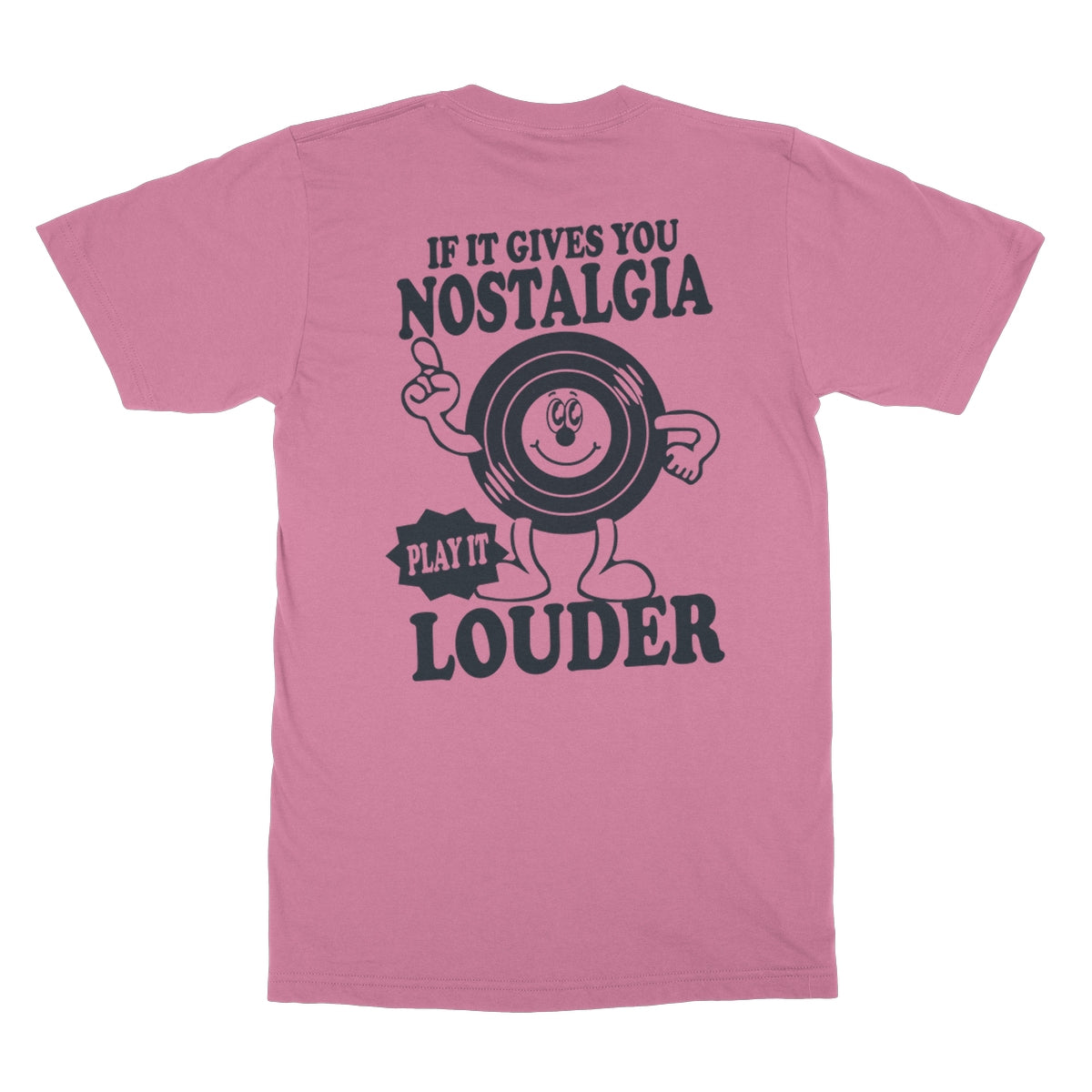 If it gives you nostalgia, play it louder! Top tee retro left breast back print vinyl  Softstyle T-Shirt