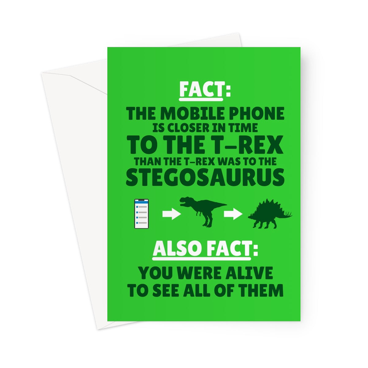 Fact: The Mobile is Closer in Time To The T-rex Than The T-rex Was To The Stegosaurus. Also Fact: You Were Alive To See Them All Funny Birthday Dad Father's Day Dinosaurs  Greeting Card