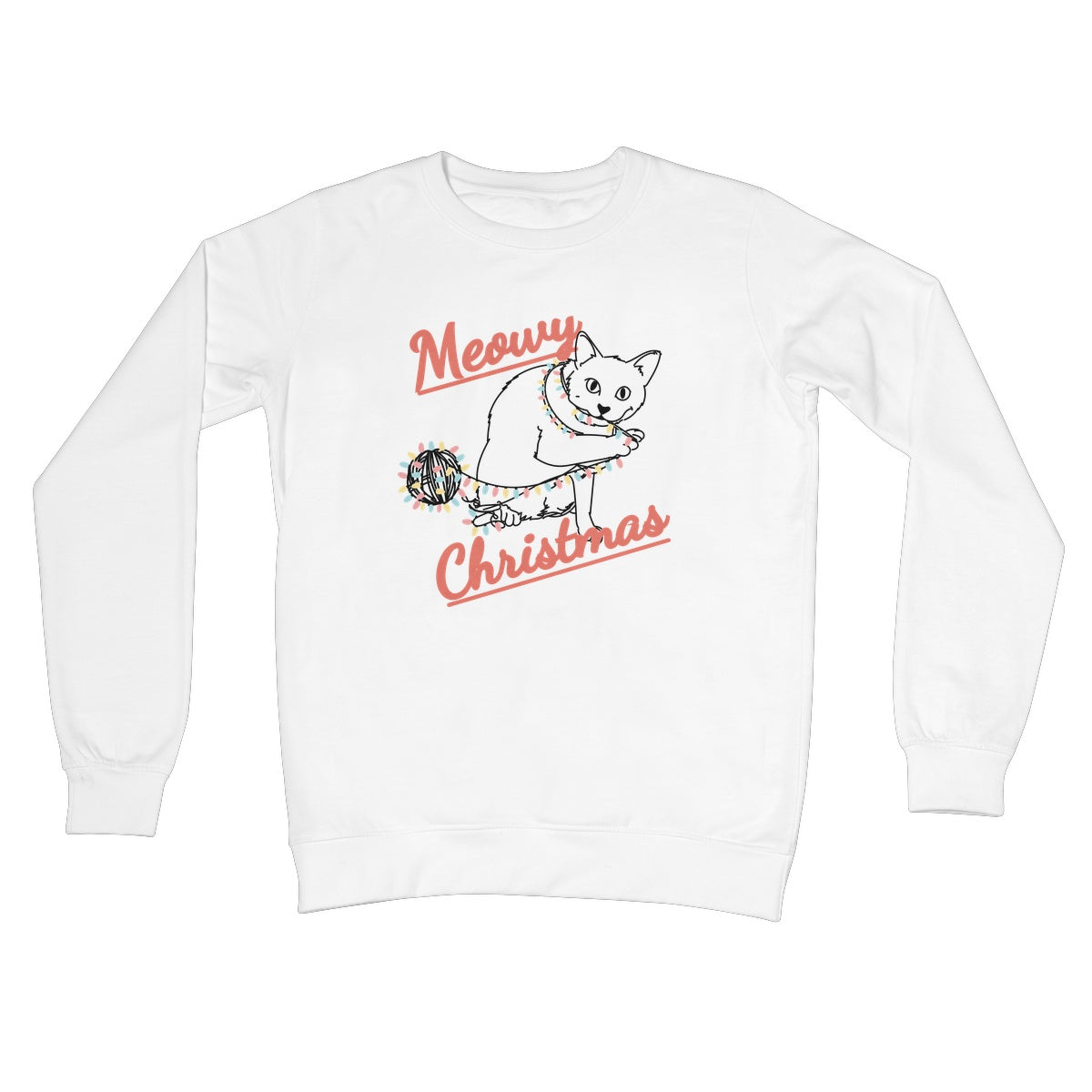 Meowy Christmas Jumper Sweater Cute Cat Kitten Ball of Xmas Lights Playing Pet Owner From the Cat Crew Neck Sweatshirt