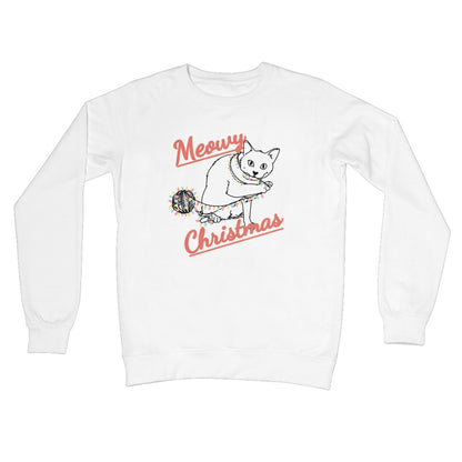 Meowy Christmas Jumper Sweater Cute Cat Kitten Ball of Xmas Lights Playing Pet Owner From the Cat Crew Neck Sweatshirt