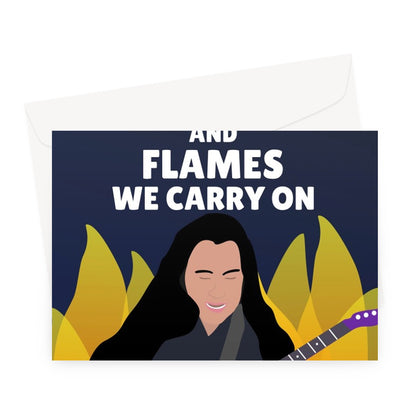 Through the Pfizer and Flames We Carry On Funny Song Covid Vaccination Fire and Flames Dragonforce Birthday Anniversary Greeting Card