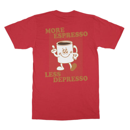 More Espresso Less Depresso Front and Back Print Top Coffee Softstyle T-Shirt