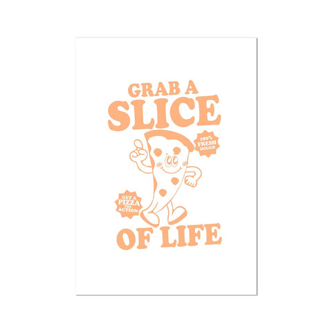 Grab a Slice of Life Pizza Wall Art Print Restaurant Food Vintage Cartoon Design Wall Art Poster