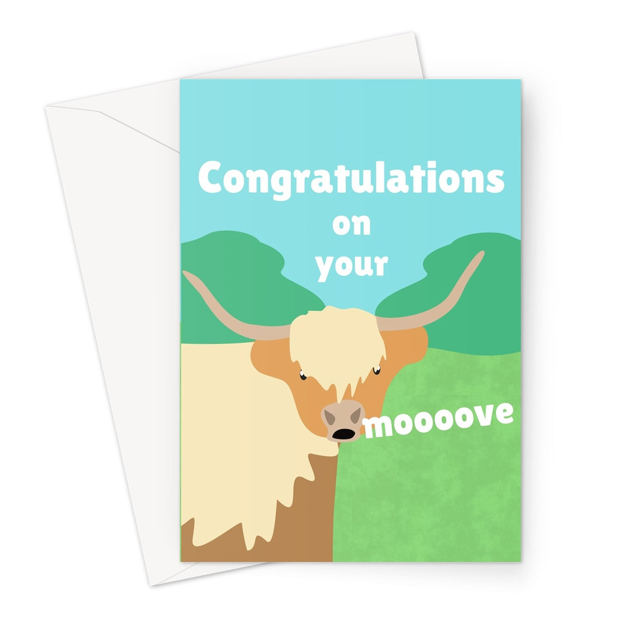 Congratulations on Your Moooove Funny New Home Moving Move Highland Cow Cute Animal Greeting Card