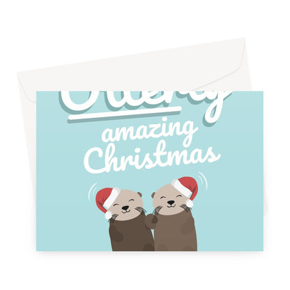 Have an Otterly Amazing Christmas Otter Love Nature Pun Cute Kawaii Couple Utterly Xmas  Greeting Card