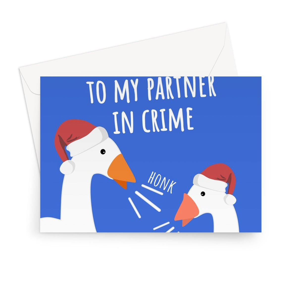 Merry Christmas to my Partner in Crime Funny Goose Geese Honk Gamer Partner 2 Player Game Bird Cute Couples Nerd Greeting Card