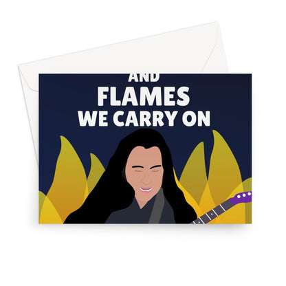 Through the Pfizer and Flames We Carry On Funny Song Covid Vaccination Fire and Flames Dragonforce Birthday Anniversary Greeting Card