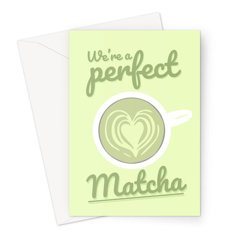 We're a Perfect Matcha Funny Cute Japan Collection Travel Pun Match Valentine's Day Birthday Anniversary Pastel Green Tea Japanese Fan Greeting Card