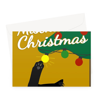 Have a Mischievous Christmas Black Cat Playing With Tree Cute Pet Love Fan From The Kitten Kitty Long Hair Naughty Greeting Card