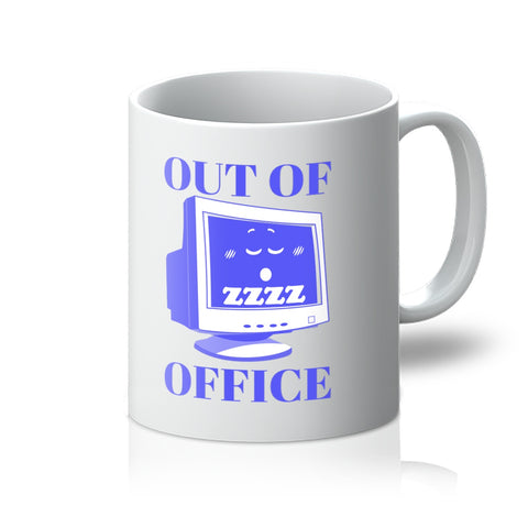 Out of Office Funny Tee Print Graphic Computer PC Retro Vintage Blue Vacation Office Remote Mug