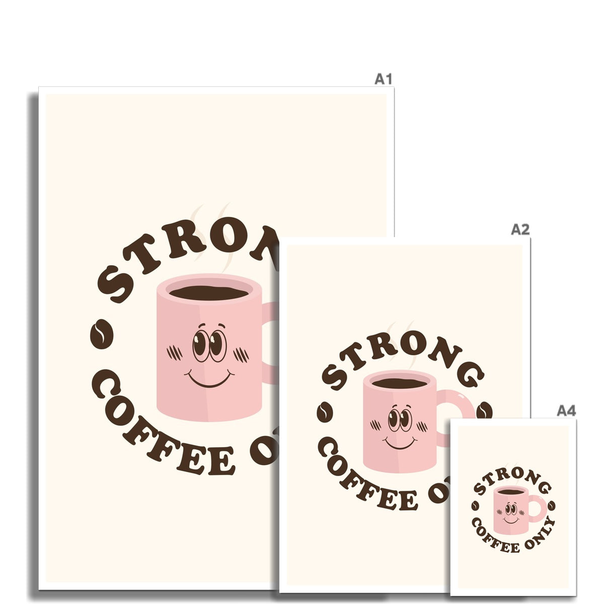 Strong Coffee Only - Vintage Cartoon Collection - Wall Art Print Office Home Guest House Minimalist Pastel Wall Art Poster