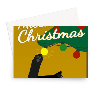 Have a Mischievous Christmas Black Cat Playing With Tree Cute Pet Love Fan From The Kitten Kitty Long Hair Naughty Greeting Card