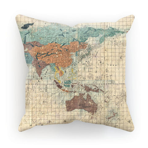 World map print cushion. Japan print cushion. Travel-inspired homeware. Gifts for travel lovers.
