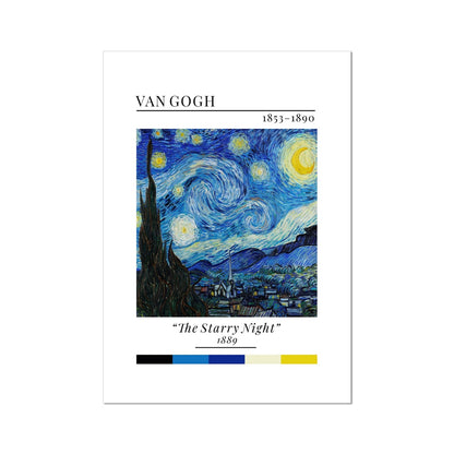 Van Gogh Starry Night - Classic Art Collection - Wall Art Colour Palette Dorm Bedroom Living Room Print Vintage Wall Art Poster