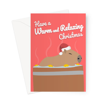 Have a Warm and Relaxing Christmas Capybara Hot Sprint Lemon Bath Funny Cute Animal Greeting Card