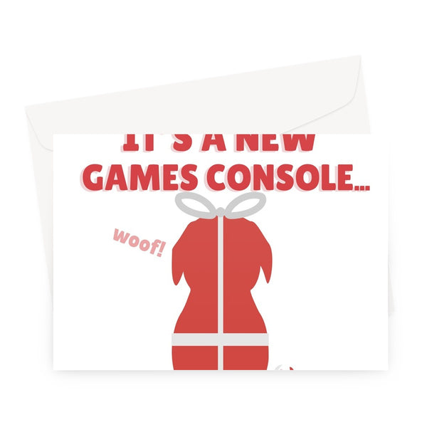 I hope it's a new games console... funny Christmas dog present gift play Greeting Card