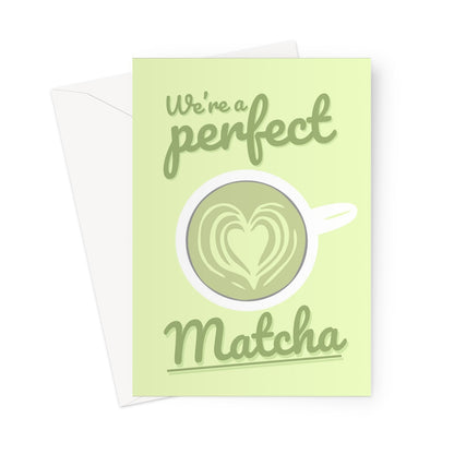 We're a Perfect Matcha Funny Cute Japan Collection Travel Pun Match Valentine's Day Birthday Anniversary Pastel Green Tea Japanese Fan Greeting Card