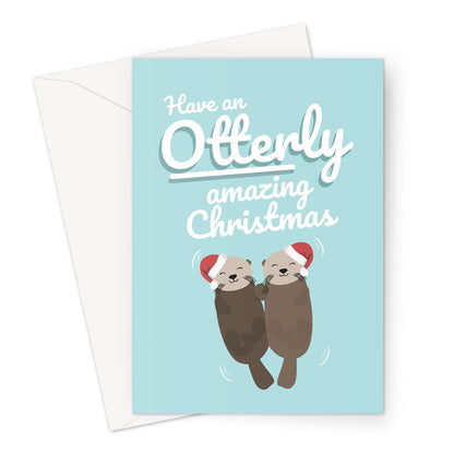 Have an Otterly Amazing Christmas Otter Love Nature Pun Cute Kawaii Couple Utterly Xmas  Greeting Card