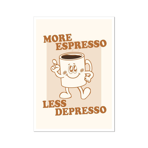 More Espresso Less Depresso - Vintage Cartoon Collection - Wall Art Print Office Home Guest House Minimalist Pastel Wall Art Poster