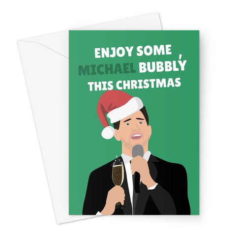 Enjoy Some Bubbly This Christmas Michael Buble Pun Funny Song Drink Music Greeting Card