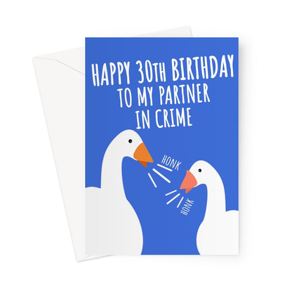 Happy 30th partner in crime CUSTOM goose Greeting Card