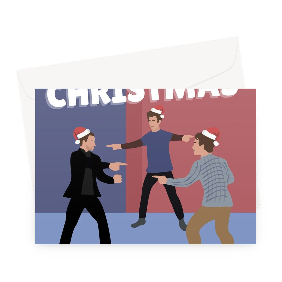 Merry Christmas From The Three Wise Men Tom Holland Tobey Maguire Andrew Garfield Spider Pointing Meme Love Fan Film Xmas Super  Greeting Card