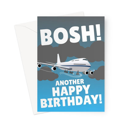 BOSH! Another Happy Birthday! Funny Big Jet TV Stream Live Planes  Weather Storm Eunice UK Greeting Card