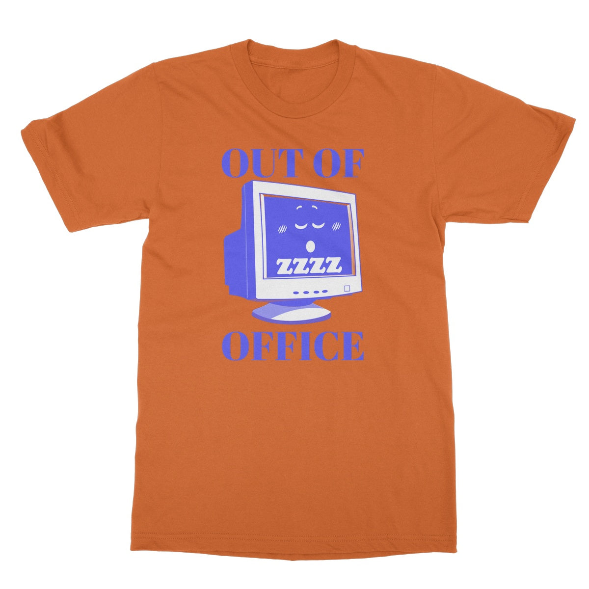 Out of Office Funny Tee Print Graphic Computer PC Retro Vintage Blue Vacation Office Remote Softstyle T-Shirt