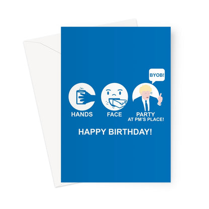 Hands Face Party at PM's Place Funny Scandal Boris Johnson BYOB Happy Birthday Politics Greeting Card