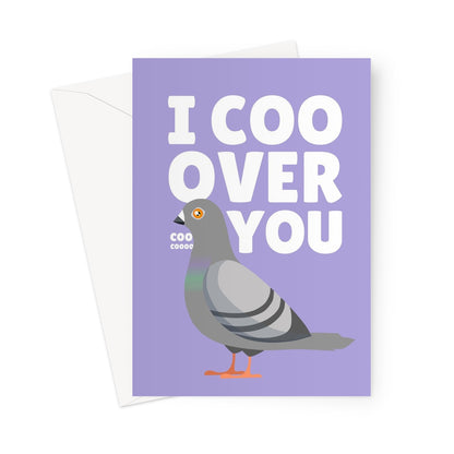 I Coo Over You Cute Pigeon Valentine's Day Birthday Anniversary Pun Animals Nature Greeting Card