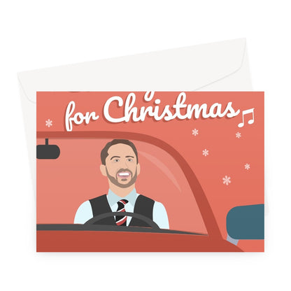 It's Coming Home For Christmas Gareth Southgate Driving World Cup England Funny Football Fan Greeting Card