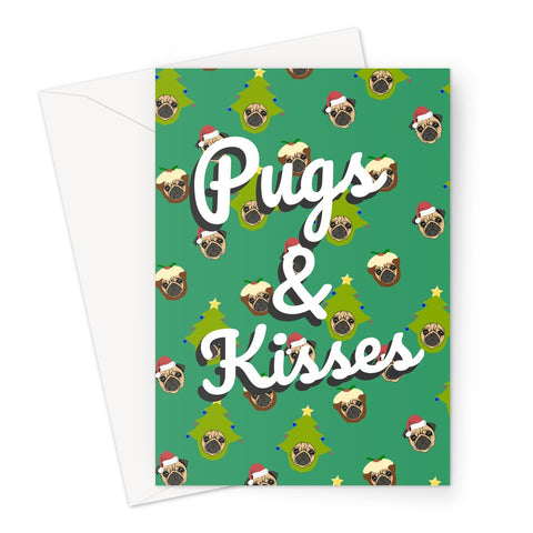 Pugs and Kisses Cute Pug Faces Christmas Xmas Festive Hat Tree Pudding Love Pet  Greeting Card
