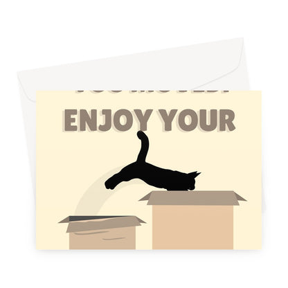 You Moved! Enjoy Your New Home! Funny Cute Pet Cat Kitten Cardboard Box  Greeting Card