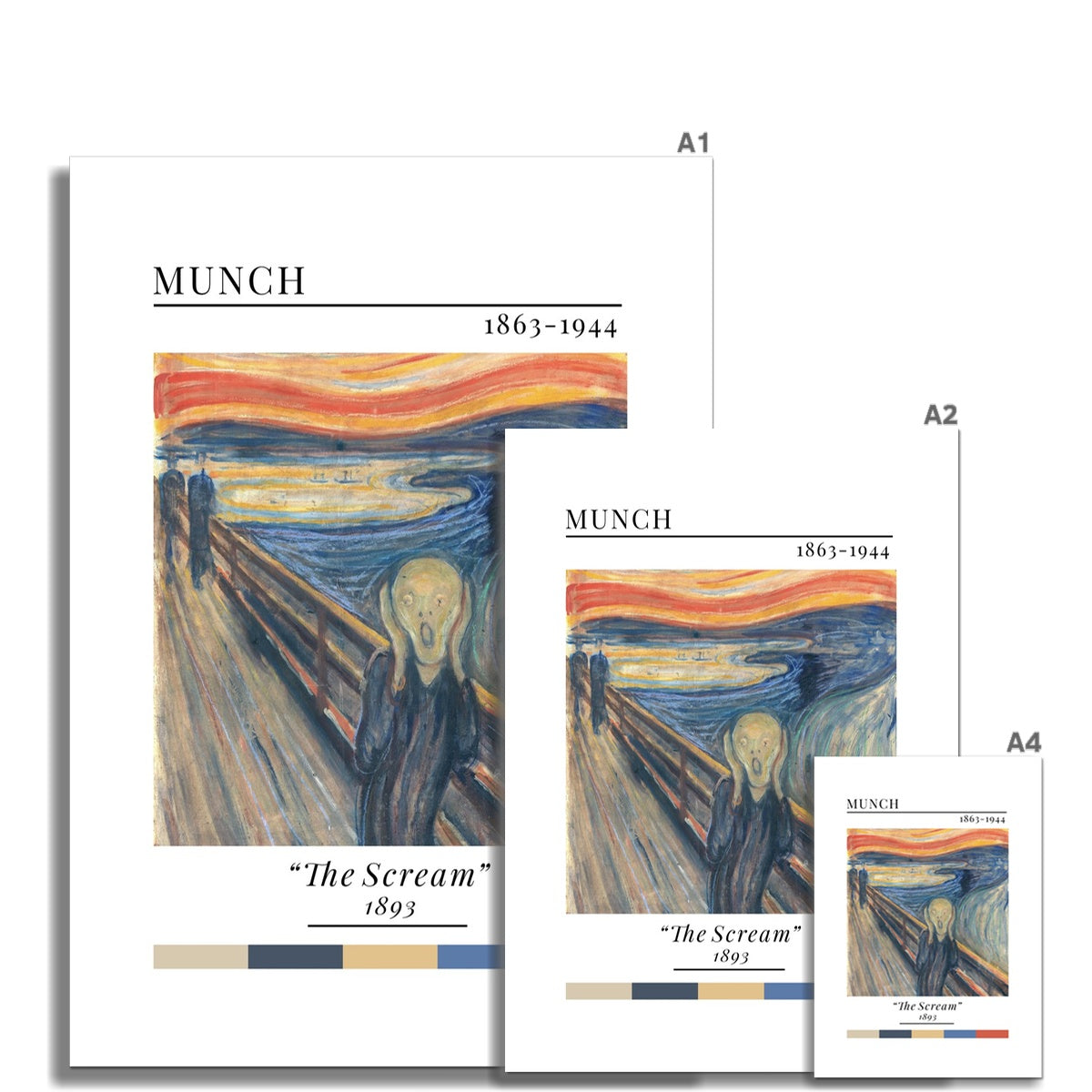 Munch The Scream - Classic Art Collection - Wall Art Colour Palette Dorm Bedroom Living Room Print Vintage Wall Art Poster